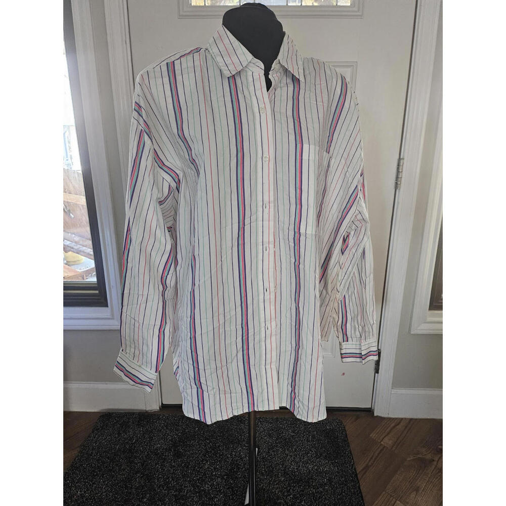 Vintage 80s Venezia Jeans Womens Multi Color Stripe Button LS Cotton Shirt 22/24